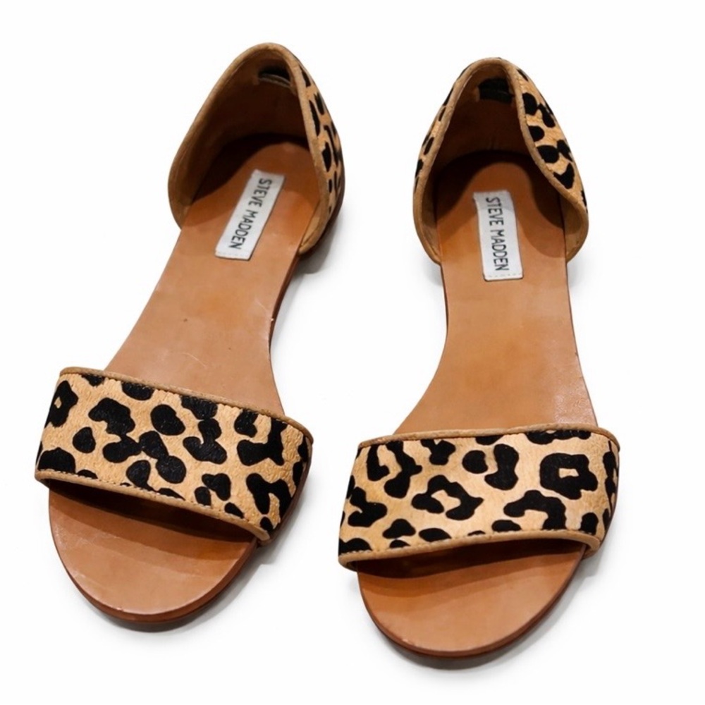 Steve Madden Leopard Print Flat Sandals | Size 8 | Genuine Haircalf 🐆